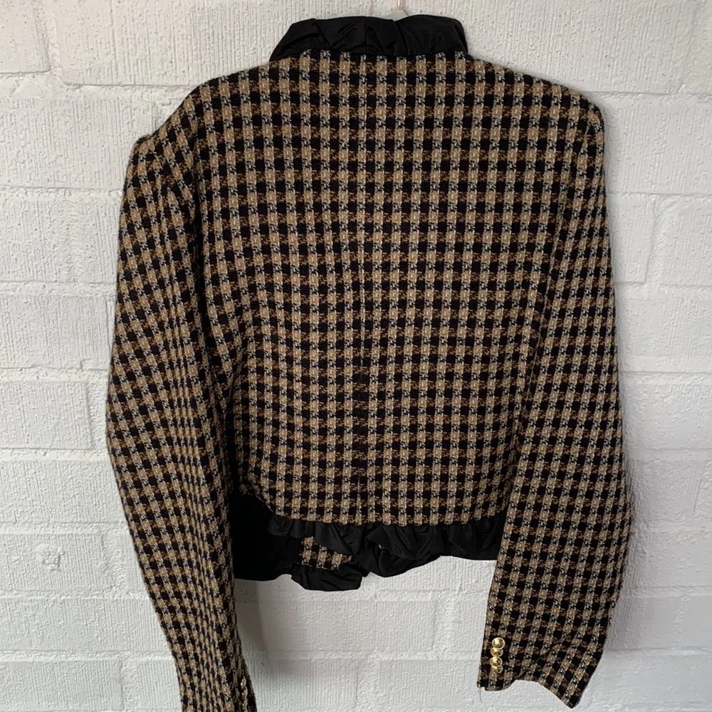10 Crosby Derek Lam Tweed Checkered Black & Gold Ruffle Blazer size 16 - Picture 12 of 13
